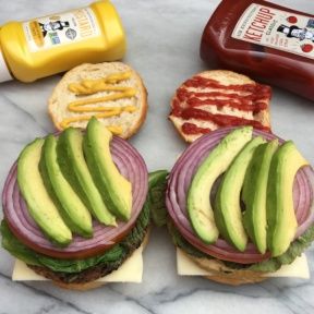Gluten-free Vegan Veggie Burgers with Mustard and Ketchup